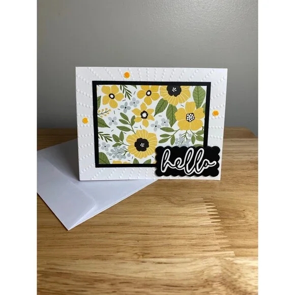 Flowers Hello Greeting Card – Handmade A2 Card – All Occasion Blank Card