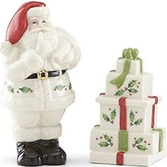 Lenox Holiday Santa & Presents Figural Salt and Pepper Set