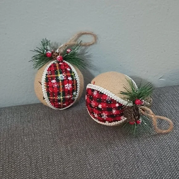 Set of 2 Pier 1 Woodland Christmas Ornaments