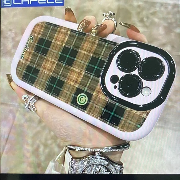 Plaid iPhone Case with Pink Border