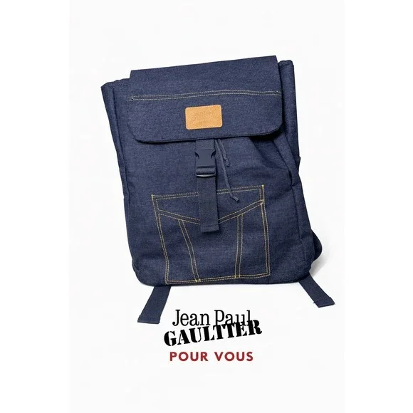 Jean‎ Paul Gaultier Pour Vous Denim Backpack Blue Contrast Stitch Buckle Flap