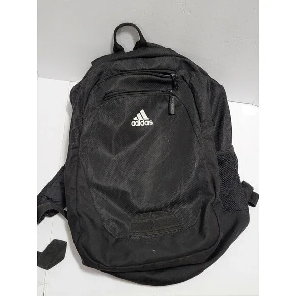 Adidas Backpack Canvas Black Padded Straps Zipper Camping Hiking Gym School 21