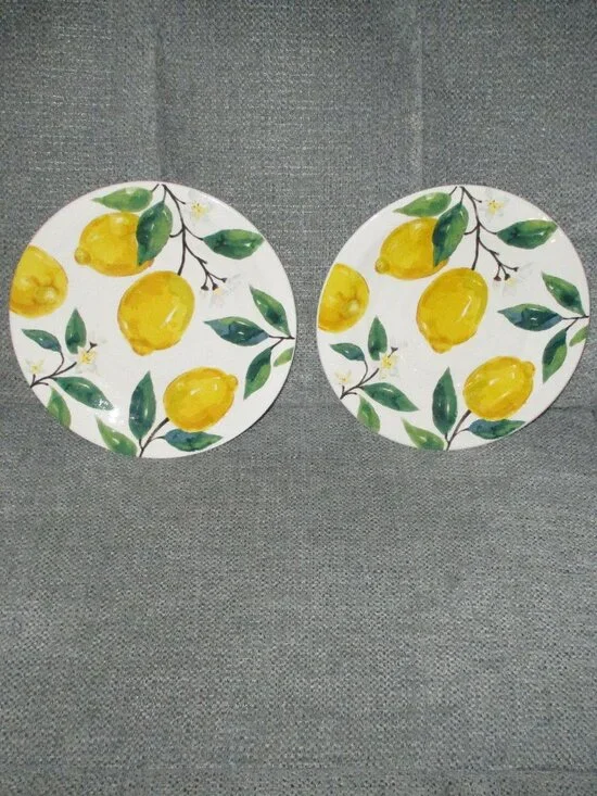 Pier 1 Imports Lemon Collection Hand Decorated 2 Salad Dessert Plates HTF