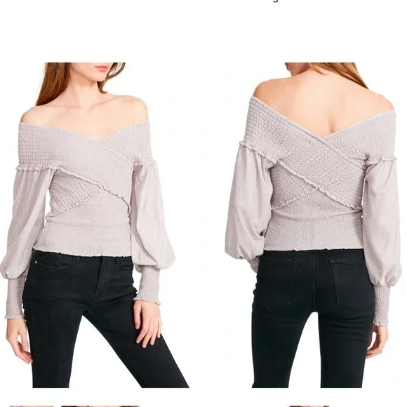 BB Dakota by Steve Madden Crossfire Smocked Off the Shoulder Top pink