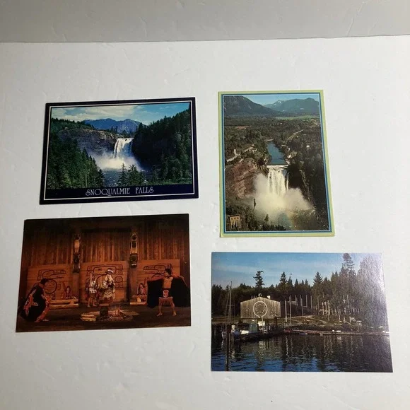 Vtg Postcards Washington State: Snoqualmie Falls, Indian Dances & House Lot of 4