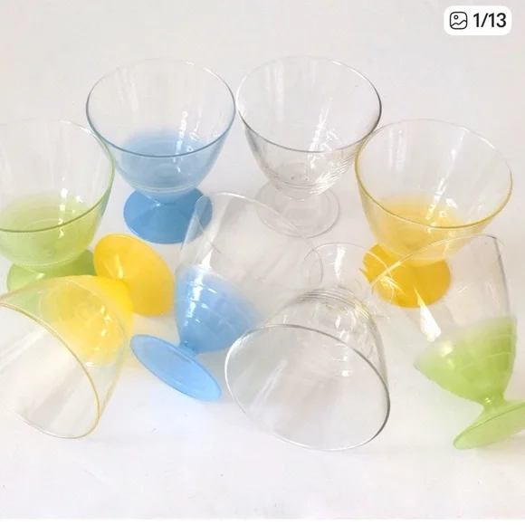 Vintage Luminarc France Pastel Sundae Sherbet Pedestal Bowls Mid Century Set 8