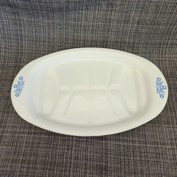 Vintage Corning Ware Blue Cornflower P-19 Meat Platter 16 Inch Oval Tree Well