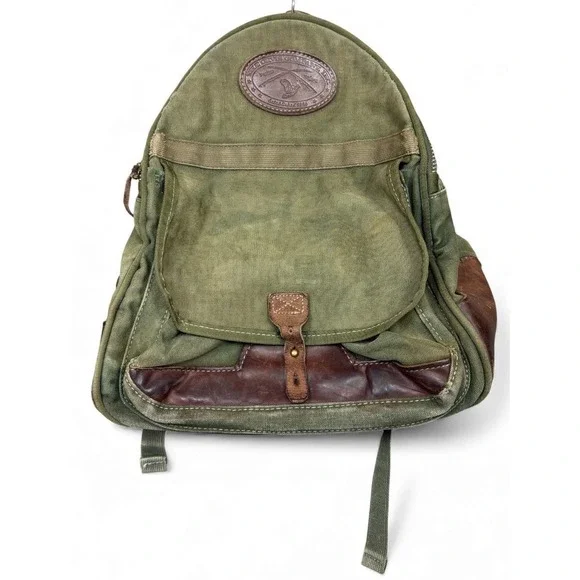 Vintage The Orvis Company Canvas Leather Backpack Green Outdoor Travel 80s 90s