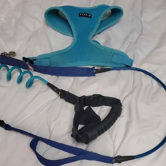 Puppia Aqua and Navy Dog Harness Set
