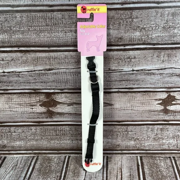RUFFIN' IT Adjustable Pet Dog Collar Size Toy 8-12 Black Nylon NEW