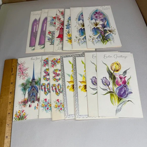 Vintage Sunshine Line Easter Greeting Cards Lot of 14 Religious Floral Unused