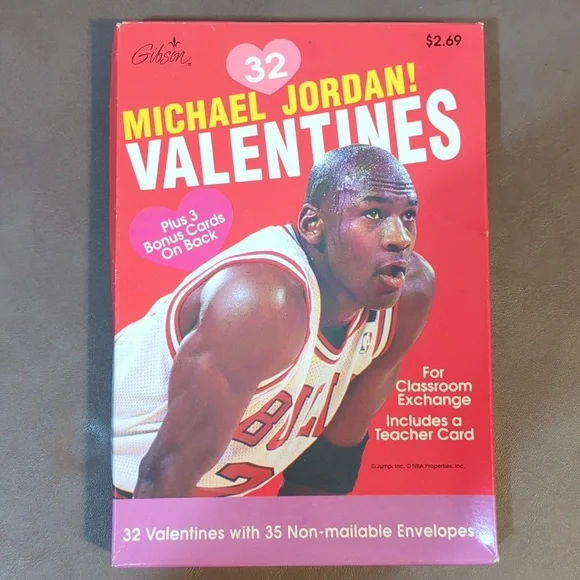 Michael Jordan Valentines by Gibson 32 +3 cut outs envelopes NBA Jump Inc