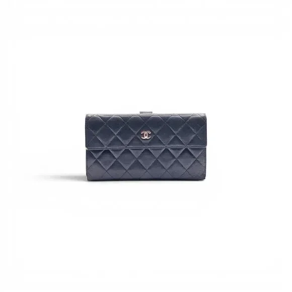 Chanel Classic Quilted Lambskin Leather Flap Long Wallet - Black