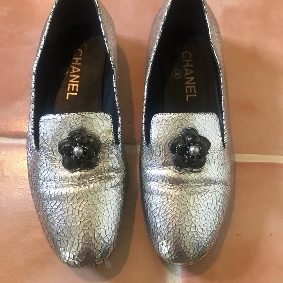 Sold Taking offers! Chanel metallic loafers size 37