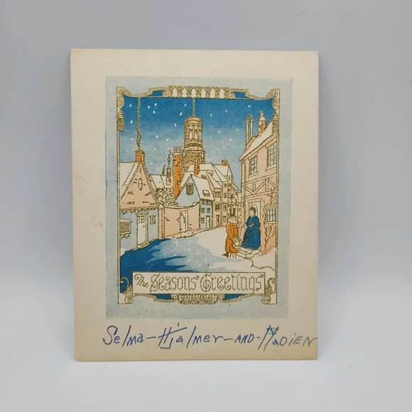Vintage‎ Seasons Greetings Card Illustration Selma-Hjalmer-and-Nadien
