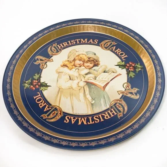 Vintage 1995 A Christmas Carol Round Aluminum Serving Tray Victorian Girls