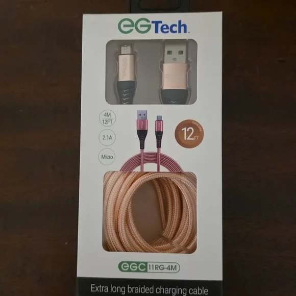 Micro Pink Extra Long Braided Charging Cable 12 Foot