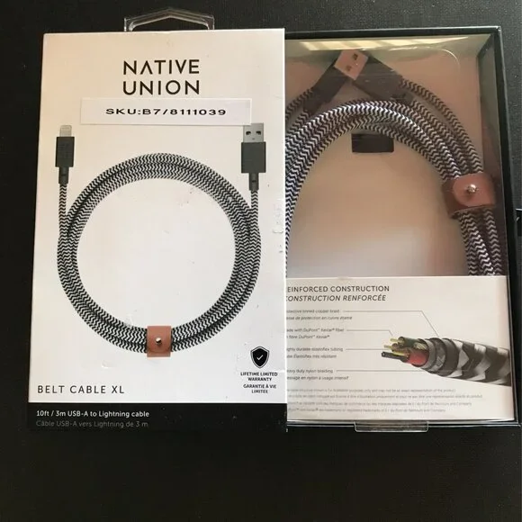 Native Union Belt Cable XL - 10ft Ultra-Strong Reinforced. USB to lightning
