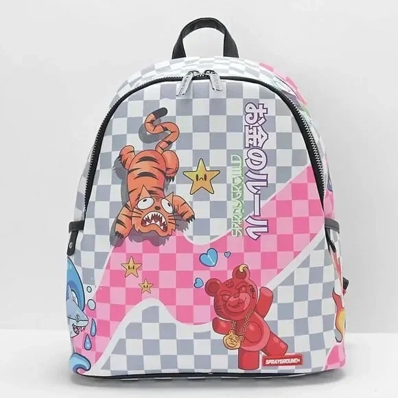 Sprayground Tokyo Bubble Grey and Pink Checkered Backpack‎ Limited Edition