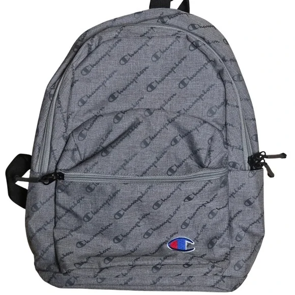 Champion Backpack Gray All Over‎ Logo Embroidered School Travel 10