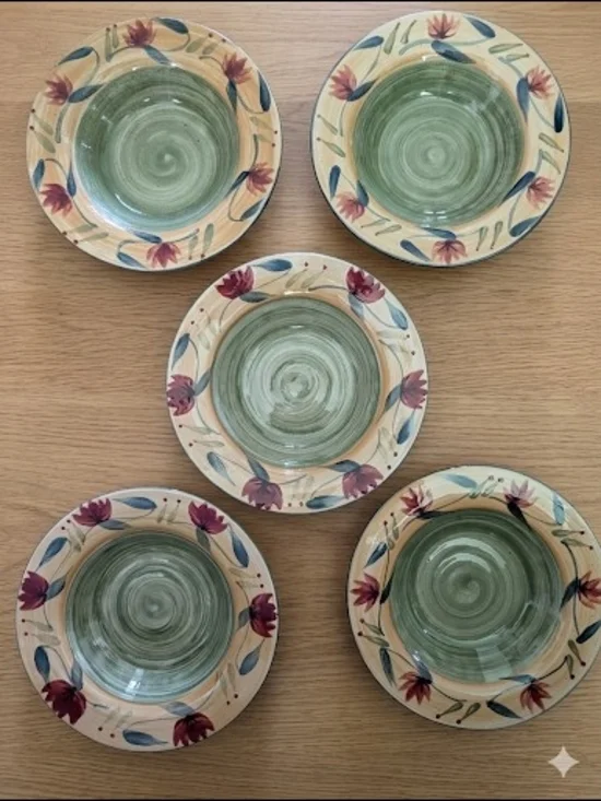 Pier 1 Elizabeth Hand-Painted Floral Pasta/Soup Bowls - Set of 5