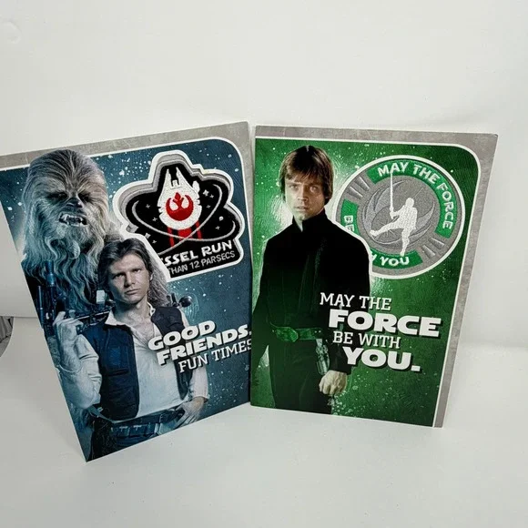 Hallmark Star Holiday Cards with Patch Han Solo Chewbacca Luke Skywalker