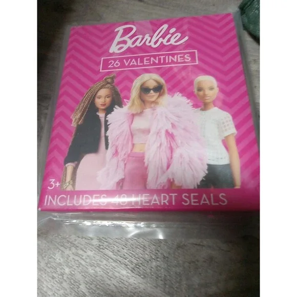 Barbie Valentines 26 Cards 48 Heart Seals Sealed Box