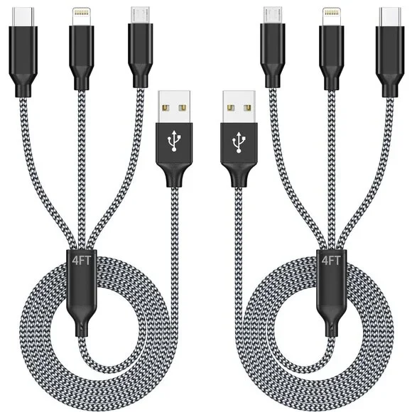 3in1 Charger Cord, Multi Charging Cable 4ft 2Pack