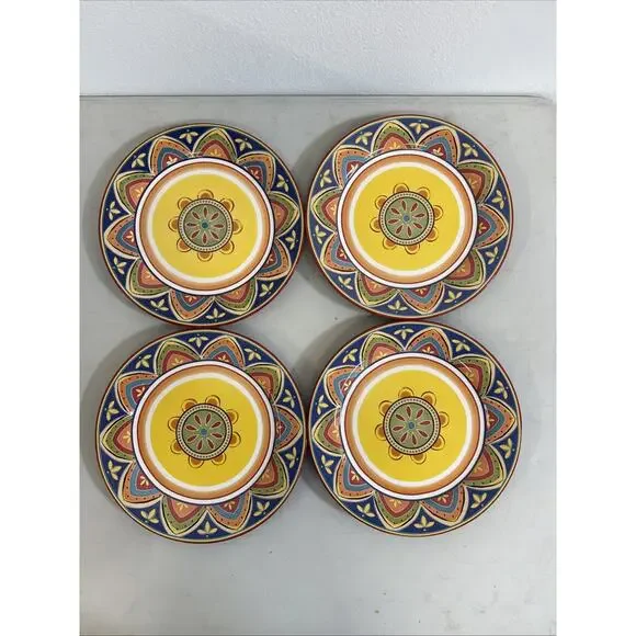Pier 1 Set Of 4 Mexicali Dinner Plates 11” Round Colorful Ceramic Stoneware