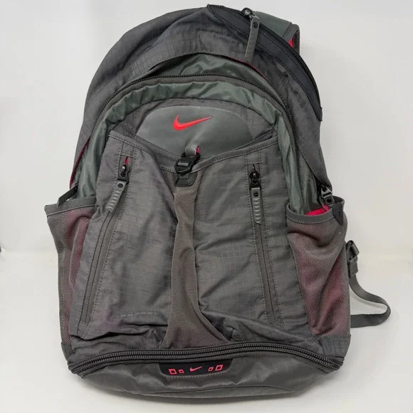 Nike Sport Backpack Grey Red Ripstop Multi-Pocket Shoe Compartment Training Bag