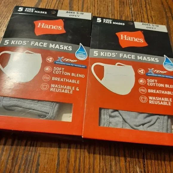 New TEN Grey Kids Youth Hanes X-Temp Facemasks Cooling Breathable Wicking
