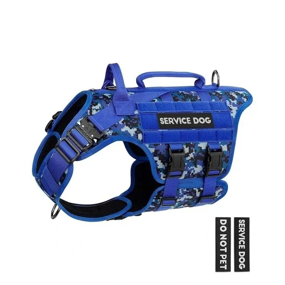 Petnanny Tactical Dog Harness Blue Digital Camo Service Dog Vest Medium NEW