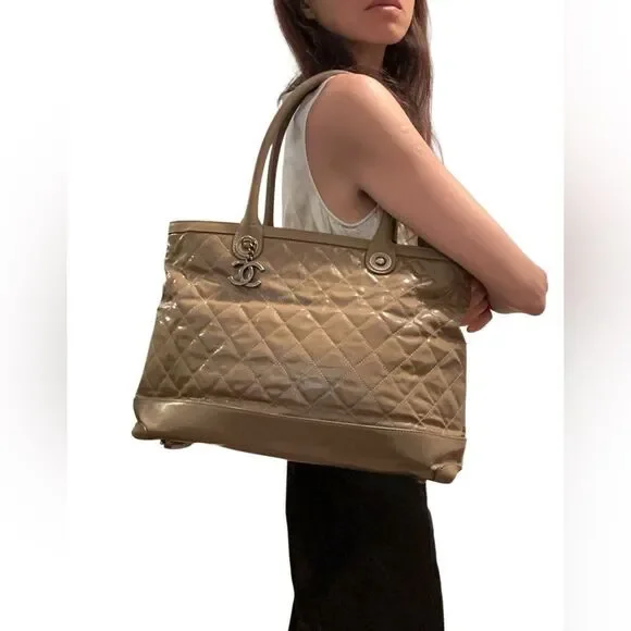 Chanel Tan Quilted Tote Bag with Structured Design