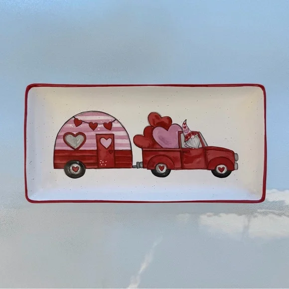 Sheffield Home Valentine Camping Gnome Rectangle Ceramic Serving Tray