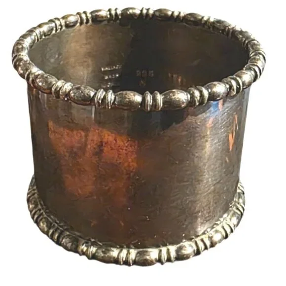 Vintage Napkin Ring Wallace Bros Nickel Silver Band‎ 235 Ornate Beaded Edge