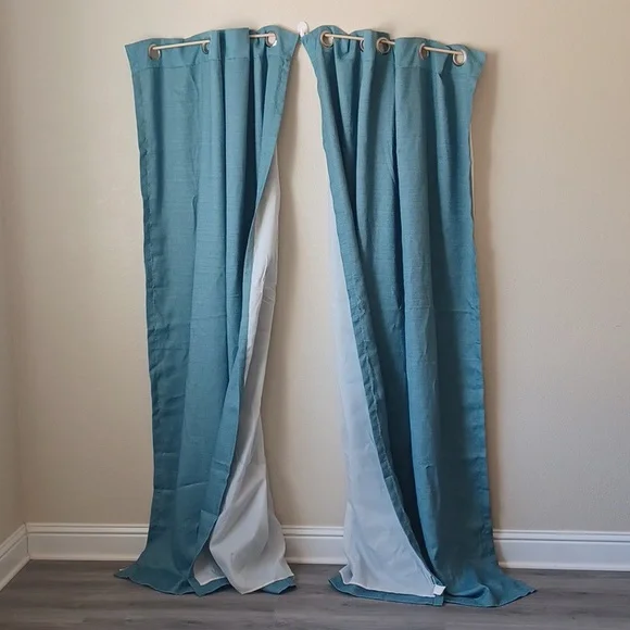 SET OF 2 Pier 1 Teal Floor Length Curtain Panels with Metal Grommets 54x85