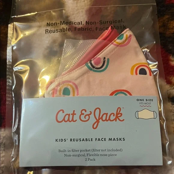 Cat&Jack Kids' Face Masks-Pink w/ Rainbow Design-3 pks (6 masks total) NWT