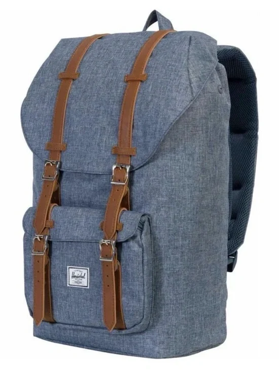 Herschel Supply Company Heritage Backpack in Heather Blue with Brown Straps