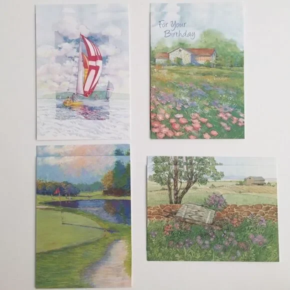 Vintage Current Birthday Cards Bundle/Lot 8 Scenic View Design Printed in USA