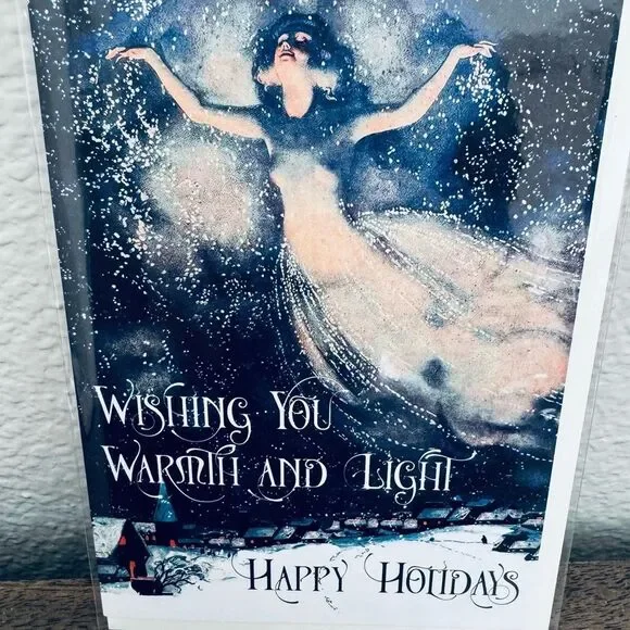 Contemporary Art Woman Present Christmas Holiday Greeting Card