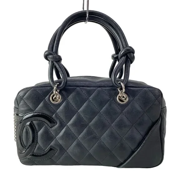 Chanel Cambon Mini Bowling Bag Handbag A29792 Lambskin Patent Leather