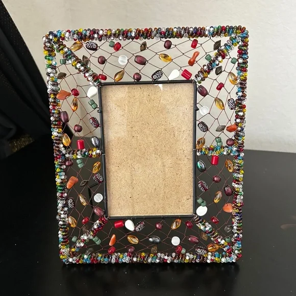 Pier 1 Imports Boho Bohemian Beaded Colorful Frame Wire Metal