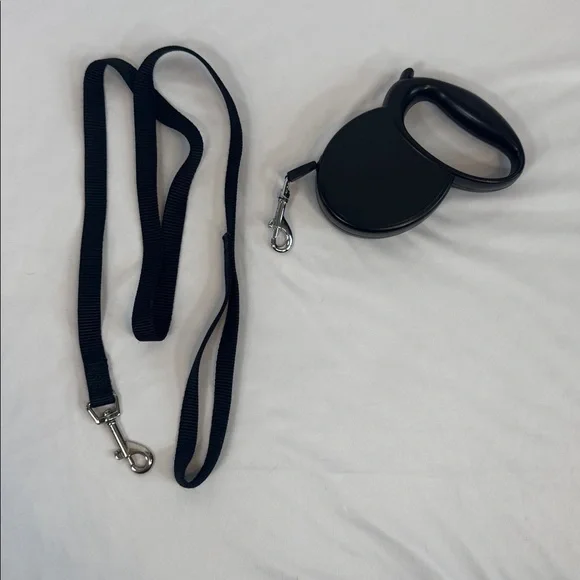Black Retractable Dog Leash & short black leash - NWOT