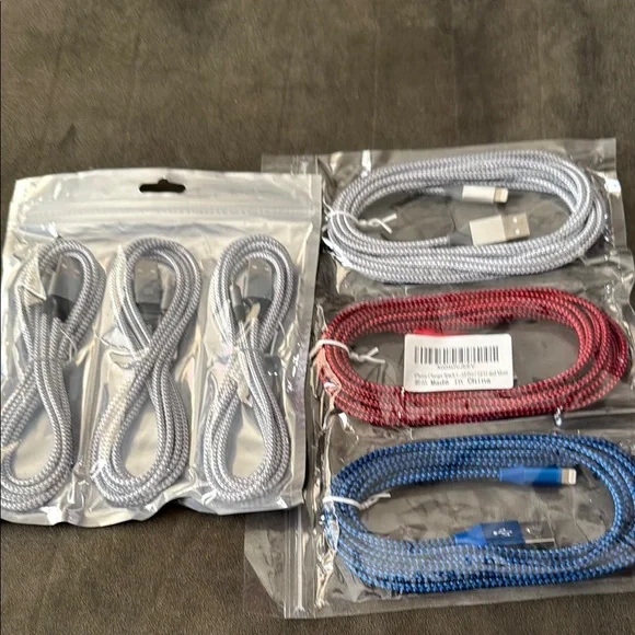 Braided Charging Cable Set - Silver, Red, Blue