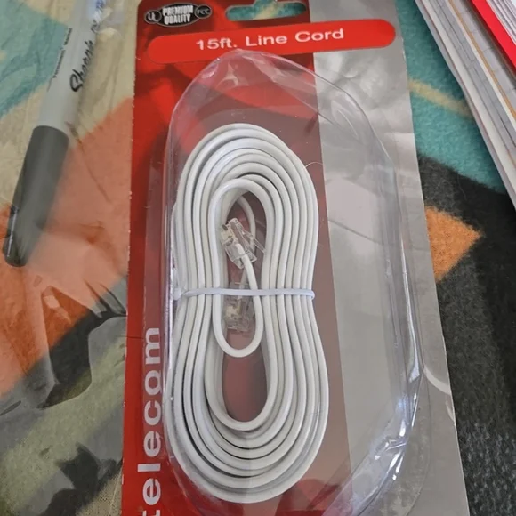 Jensen 15' ft Telephone Line Cord Cable Extension Wire RJ11 JT1064WH. BN.