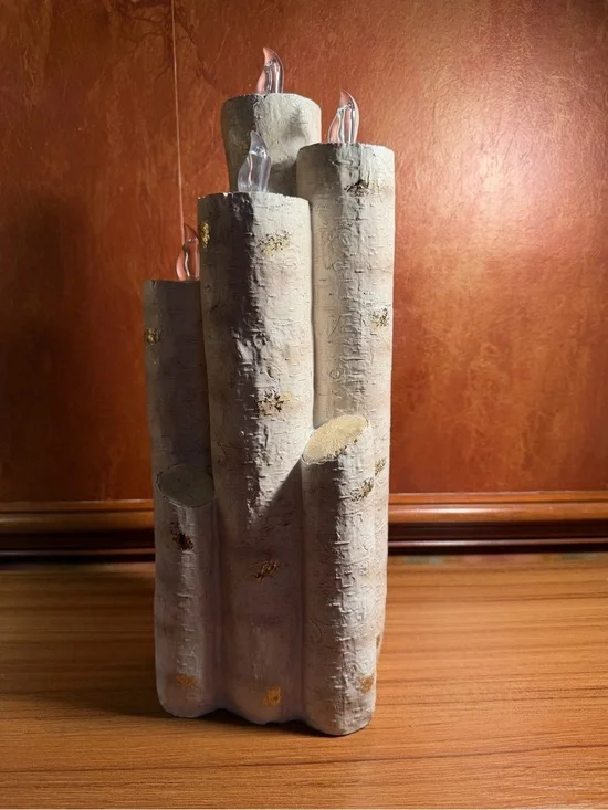 Pier 1 Flameless LED Faux Birch Log Candelabra Rustic 4-Light Centerpiece