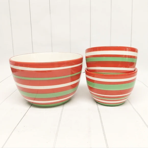 Pier 1 Imports Set of 3 Christmas/Holiday Candy/Nut Bowls Hand-Painted