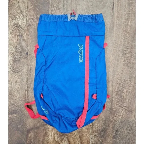 Vintage Jansport LT15 Cinch Sack Backpack Bright Blue w/ Red Webbing Retro