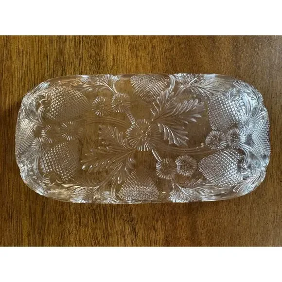 Vintage Inverted Strawberry Clear Pressed Glass Rectangular Serving Tray