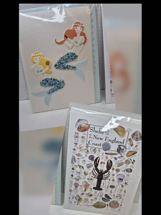 Greeting Card Duo Vtg Embellished Mermaid Birthday Card Seashell Theme Blank NWT